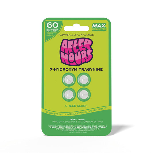 After Hours Advanced Alkaloids 7-Hydroxymitragynine 60mg chewable tablets pack in Green Slush flavor